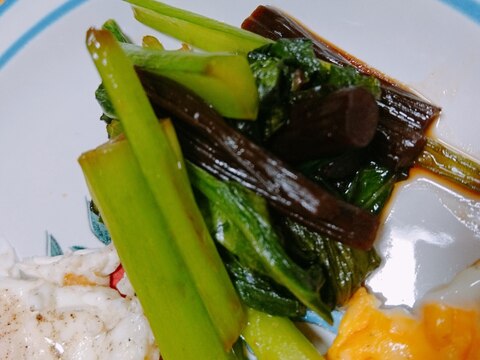 「小松菜とフキの佃煮」の炒めもの
